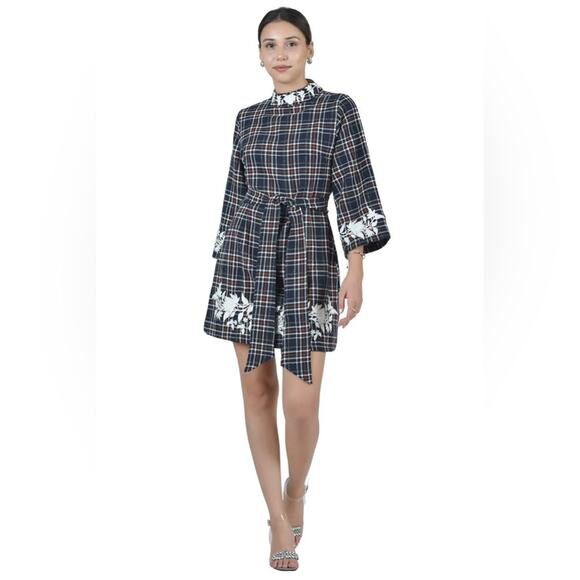 Fanm Mon Layla Tweed Floral Embroidered Mock Neck Dress Size XS - Picture 1 of 6